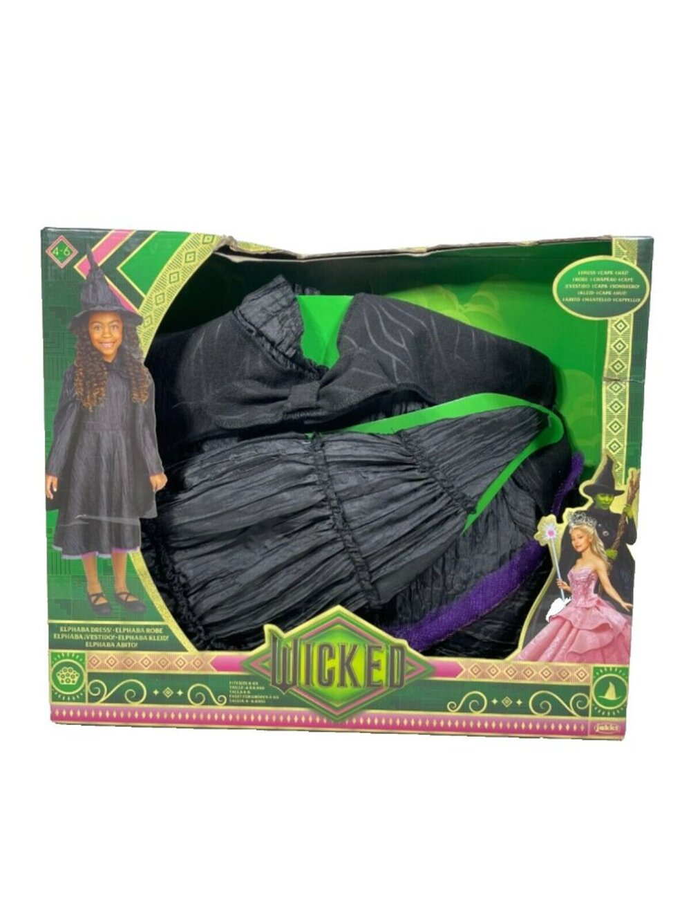 WICKED Movie Deluxe ELPHABA Defying Gravity Costume Dress Up Set Girls 4-6 Black